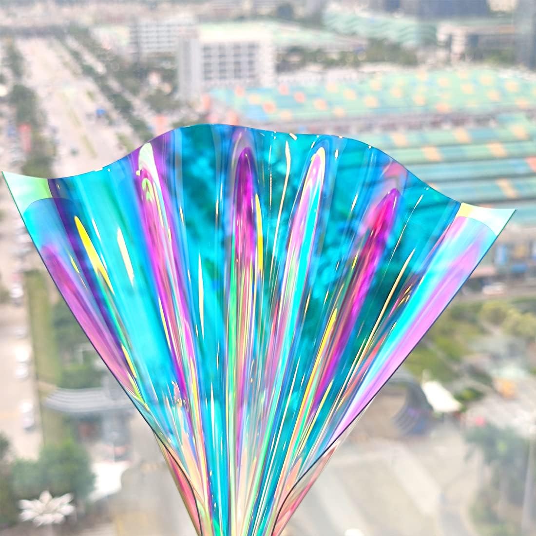 6 piezas de tela holográfica transparente de PVC azul iridiscente de 0.031 in de grosor de vinilo transparente con espejo de lámina láser para XHT