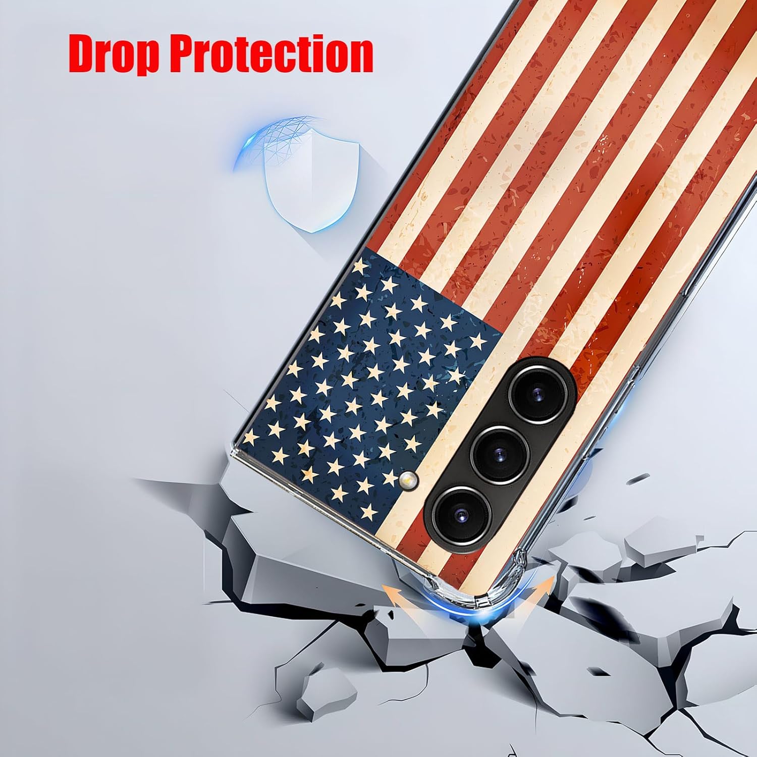 Funda para Galaxy Z Fold 5, protección retro de la bandera estadounidense a prueba de golpes, carcasa protectora de cuerpo completo de TPU