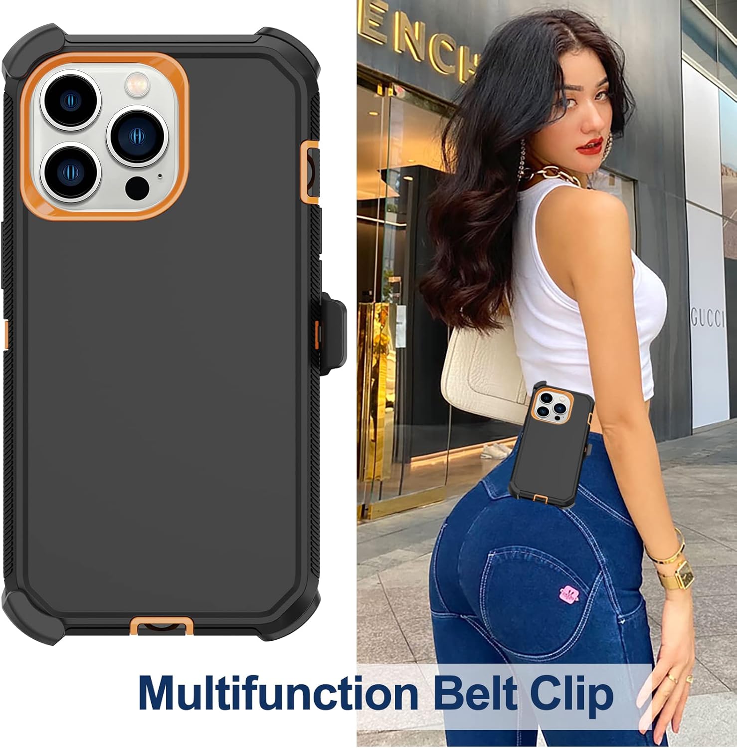Funda para iPhone 14 Pro Max (6.7 pulgadas) con funda de clip para cinturón, 2 protectores de pantalla, resistente grado militar, cuerpo completo, a
