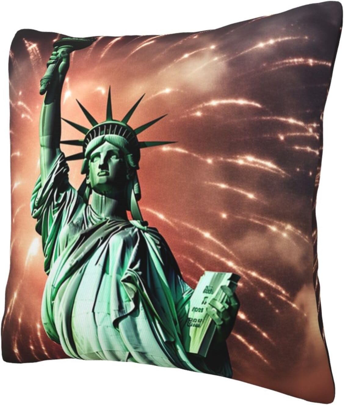 Fundas de almohada con estampado de fuegos artificiales con bandera de la libertad de 16 x 16 pulgadas, funda de cojín cuadrada suave y duradera