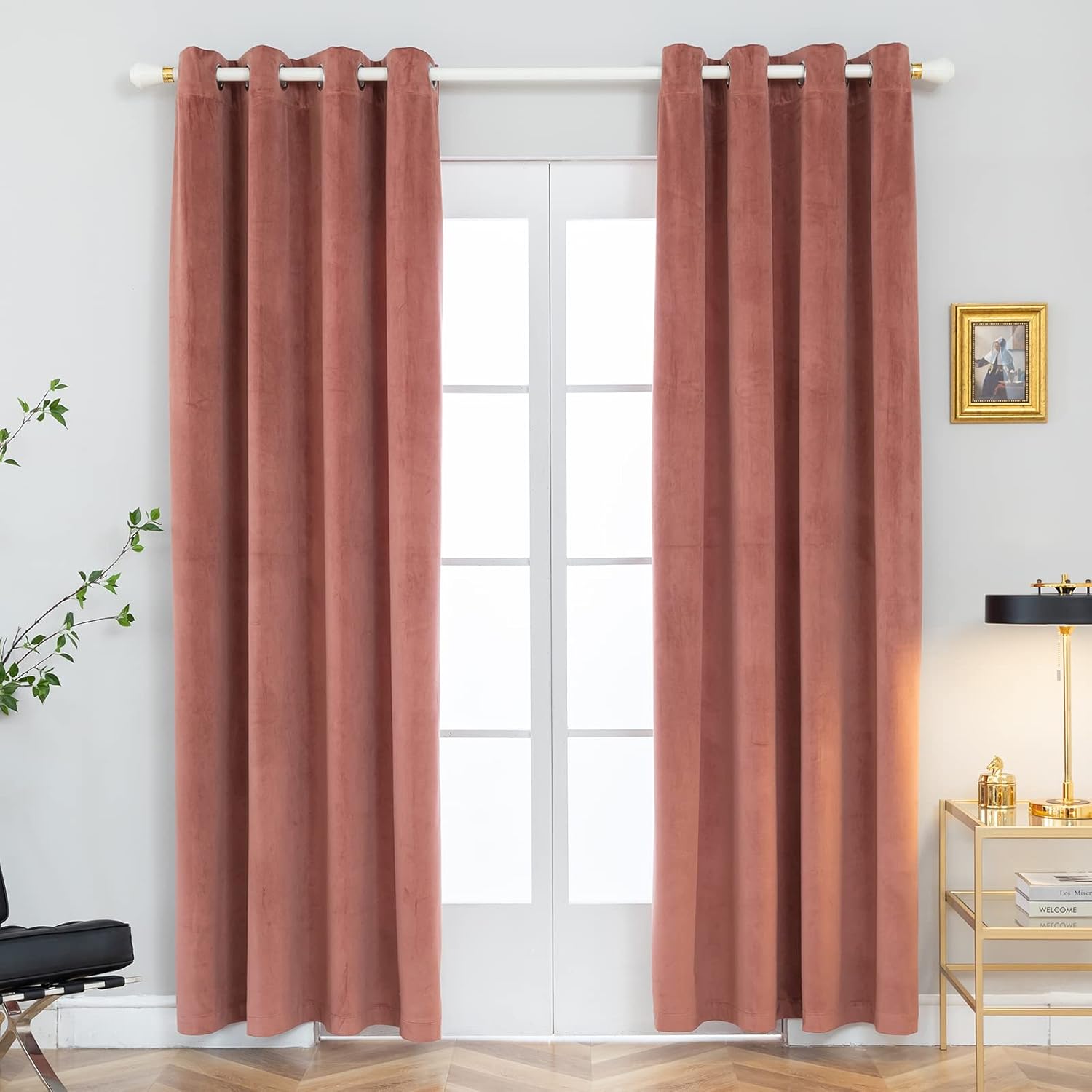 PLEASANT BOULEVARD Cortinas de terciopelo 2 paneles Cortinas opacas pesadas con ojales, cortinas de oscurecimiento con aislamiento térmico para sala