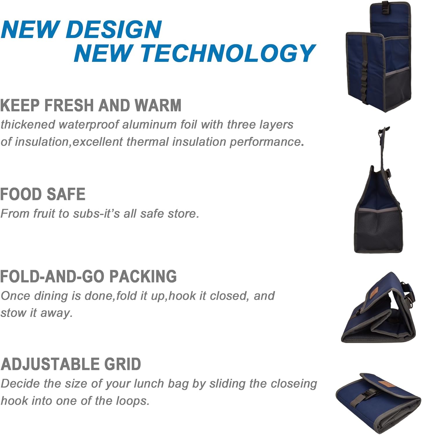 Bolsas de almuerzo plegables aisladas para mujeres y hombres, loncheras reutilizables para adultos, bolsa impermeable de tamaño ajustable para el