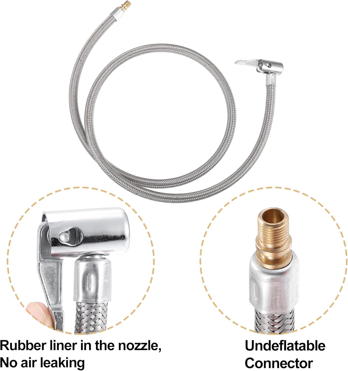 X AUTOHAUX 1 juego de válvula de neumático flexible de acero inoxidable de 39.37 pulgadas de 39.37 pulgadas, manguera de extensión de bomba de aire