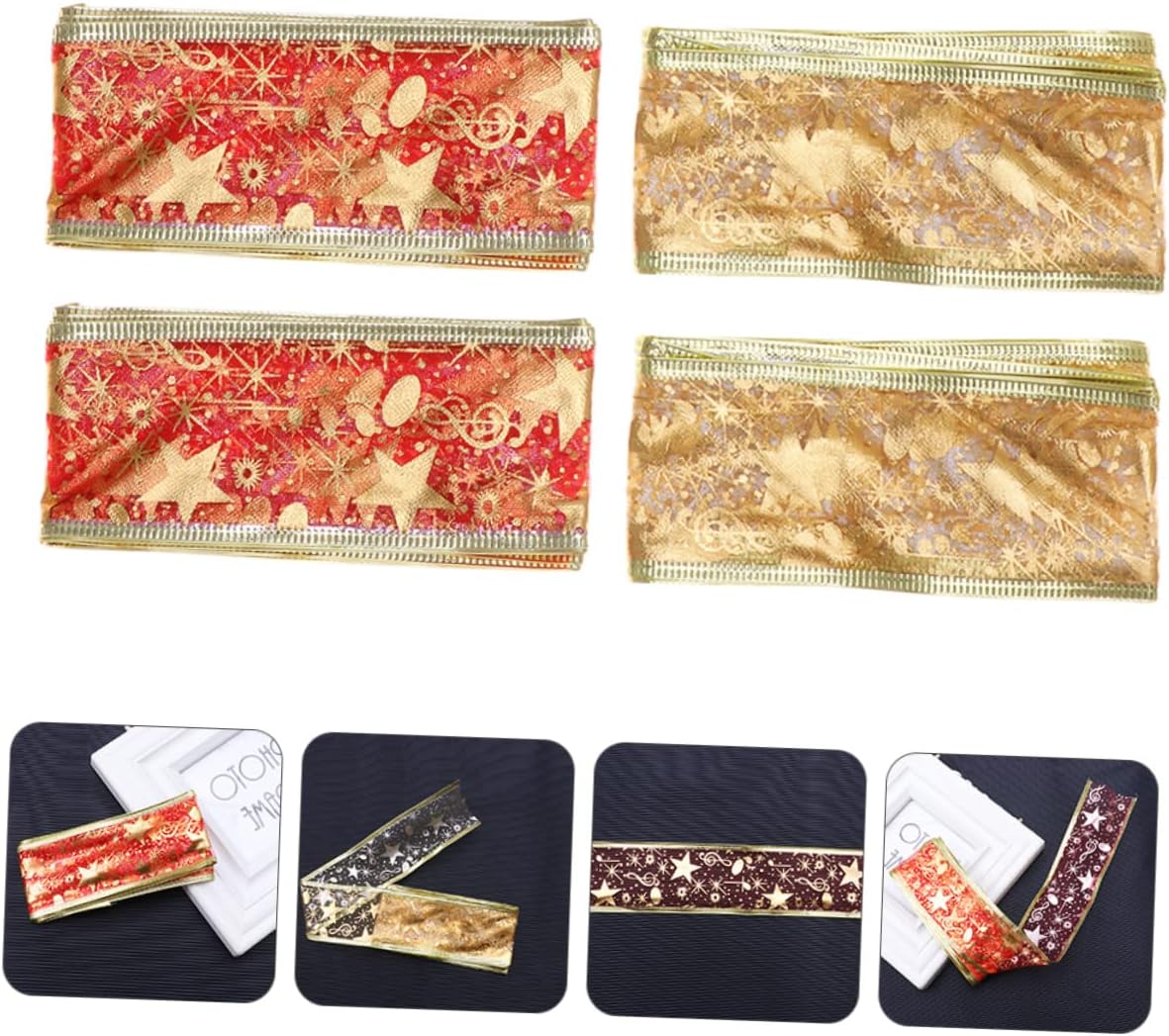 BESTOYARD 12 rollos de 2 lazos de regalo de Navidad, lazo de regalo de Navidad, cinta de grogrén de Navidad, bolsa de regalo, camino de mesa de