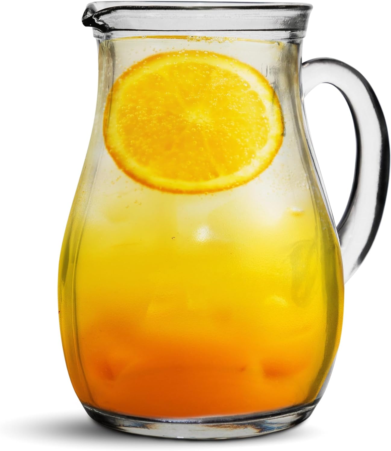 Amici Home Roxy – Jarra de agua de vidrio con asa y boquilla, jarra redonda con labio de hielo, ideal para té helado, sangría, limonada, jugo,