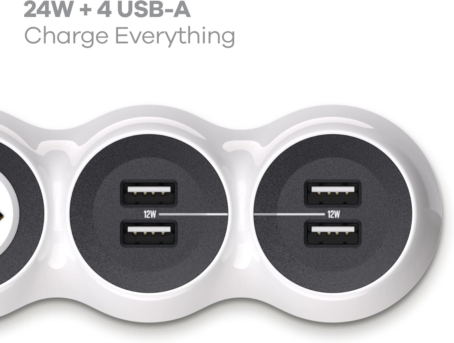 360 Electrical PowerCurve Regleta de alimentación, cable de extensión trenzado con 4 salidas giratorias y 4 puertos USB-A, extensor de salida de 5