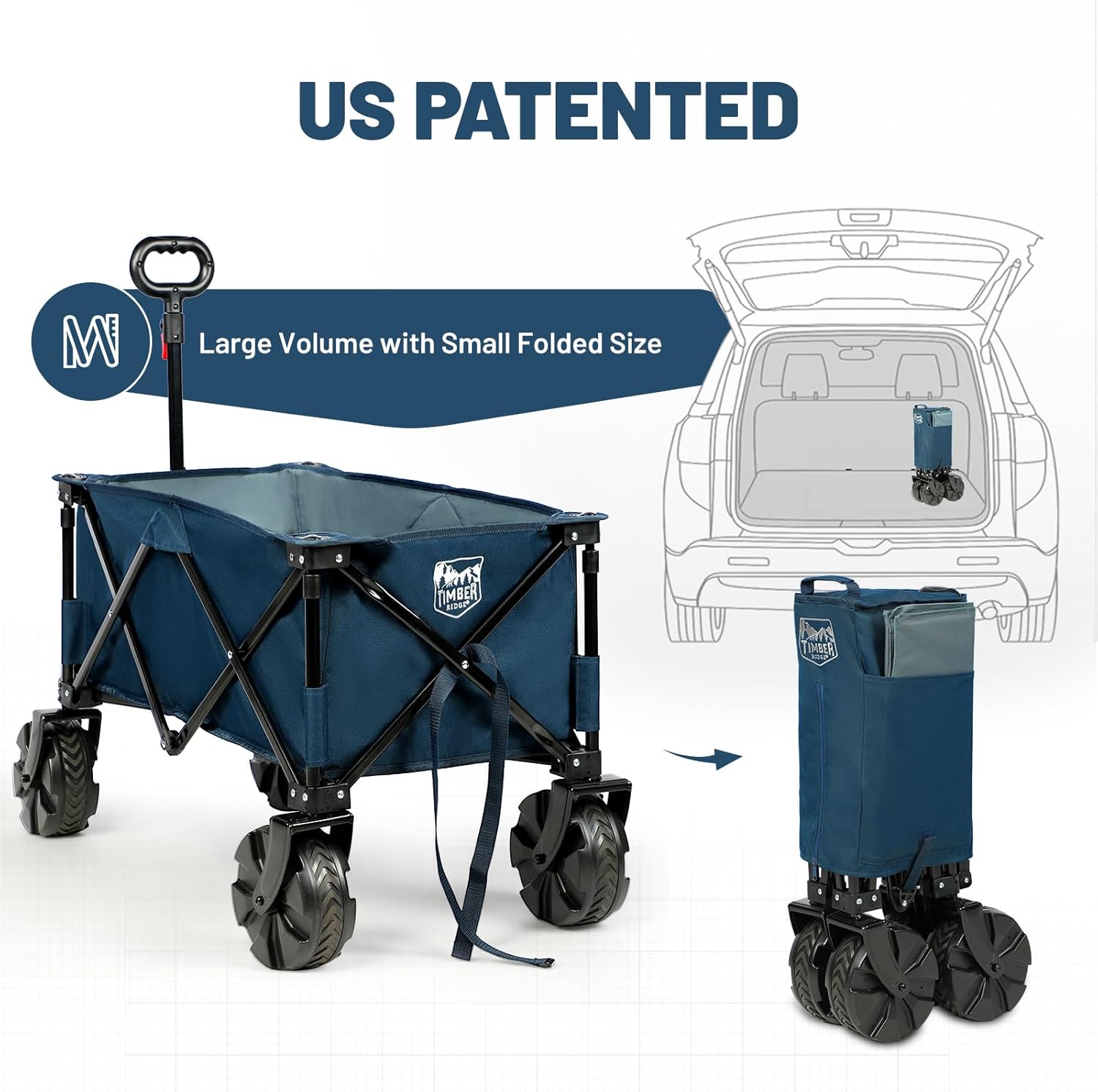 TIMBER RIDGE Carro plegable plegable, carrito de playa resistente con grandes ruedas todo terreno para compras, campamento, jardín, con bolsa