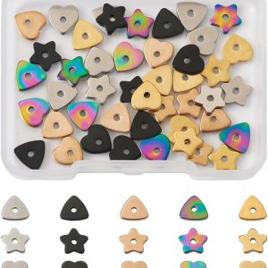 60 cuentas de acero inoxidable con forma de triángulo de estrella, triángulo, corazón, estrella, espaciadores de metal para manualidades, pulseras, 60 cuentas de acero inoxidable con forma de triángulo de estrella, triángulo, corazón, estrella, espaciadores de metal para manualidades, pulseras,