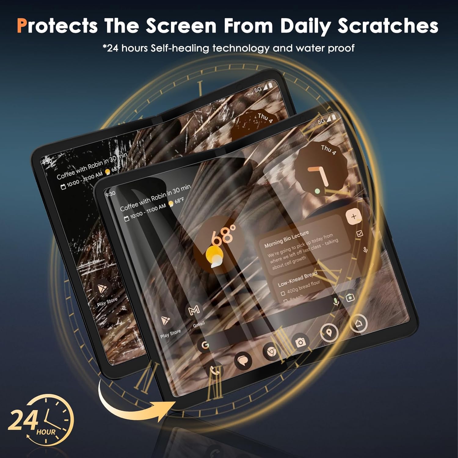 Paquete de 6 protectores de pantalla para Google Pixel Fold 5G, protector de pantalla frontal de vidrio templado + protector de pantalla interior de