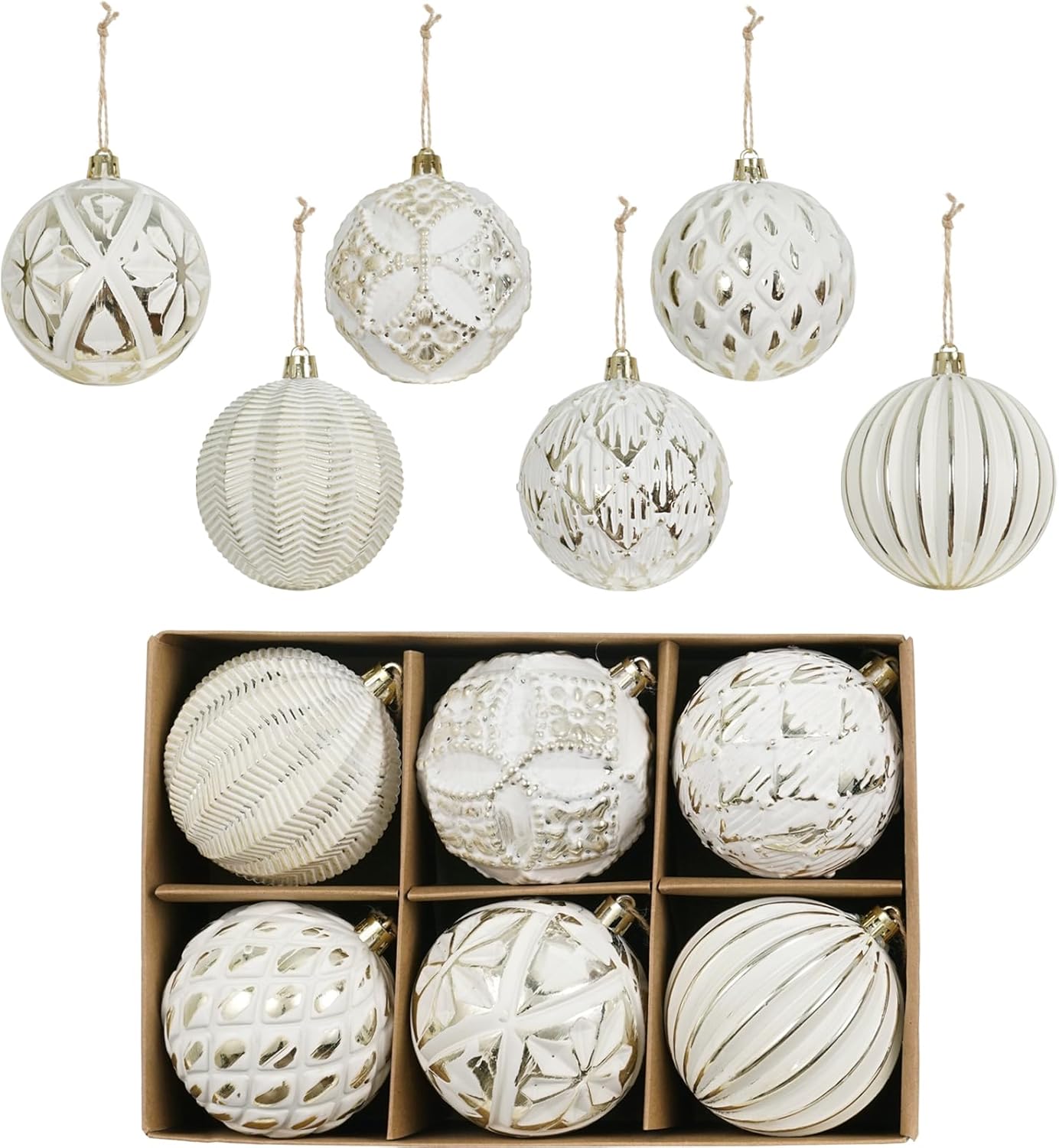 XmasExp Juego de adornos de bolas de Navidad rústicas vintage, 3.15 pulgadas, decoración de árbol envejecido, de plástico, inastillable, estilo