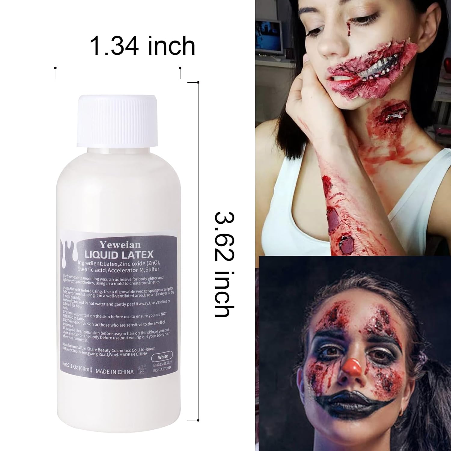 Yeweian SFX – Maquillaje líquido de látex SFX, 2.1 onzas, monstruo de Halloween, payaso zombi, látex para quemaduras escaldadas, cicatrices, cortes,