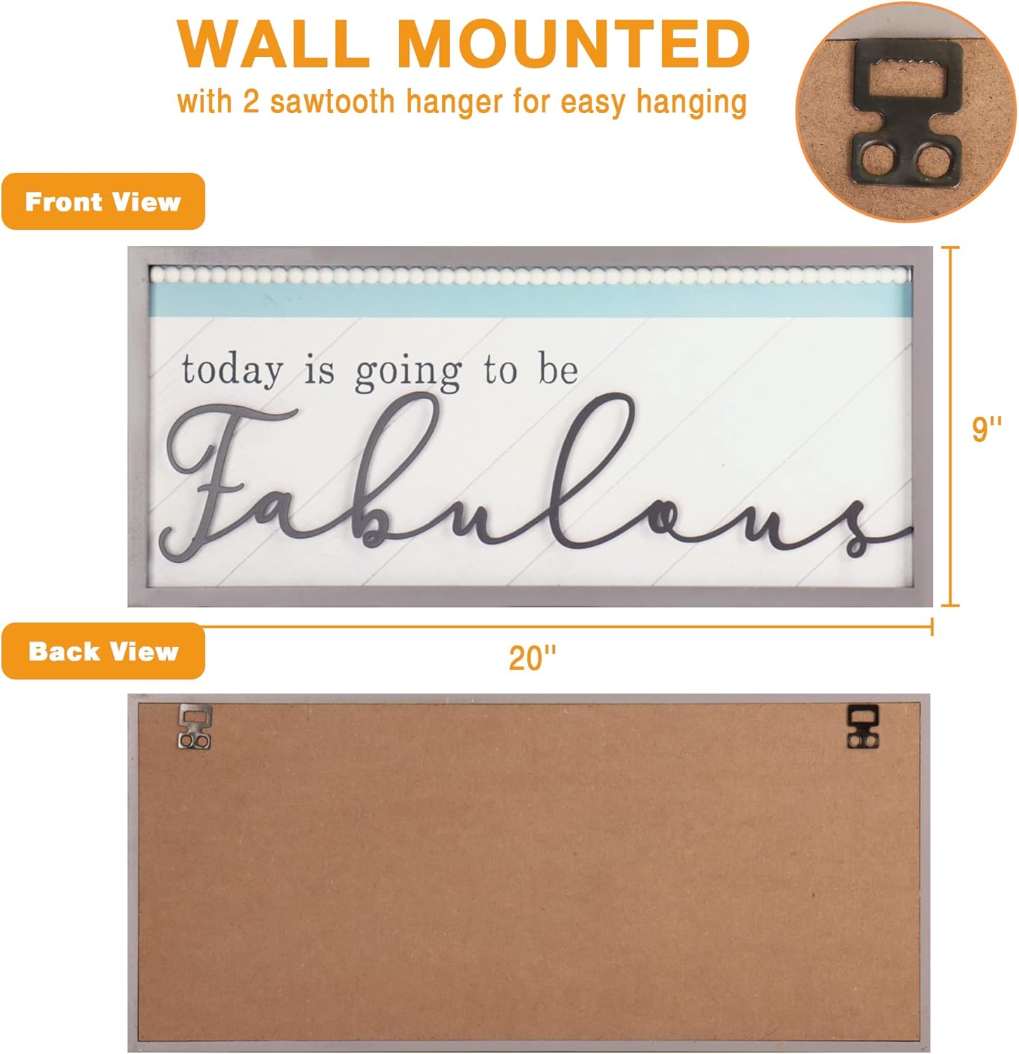 SELEAD Decoración de pared grande para el hogar  20 x 9 pulgadas Today Is Going To Be Fabulous Sign, lema inspirador, citas familiares, placa de