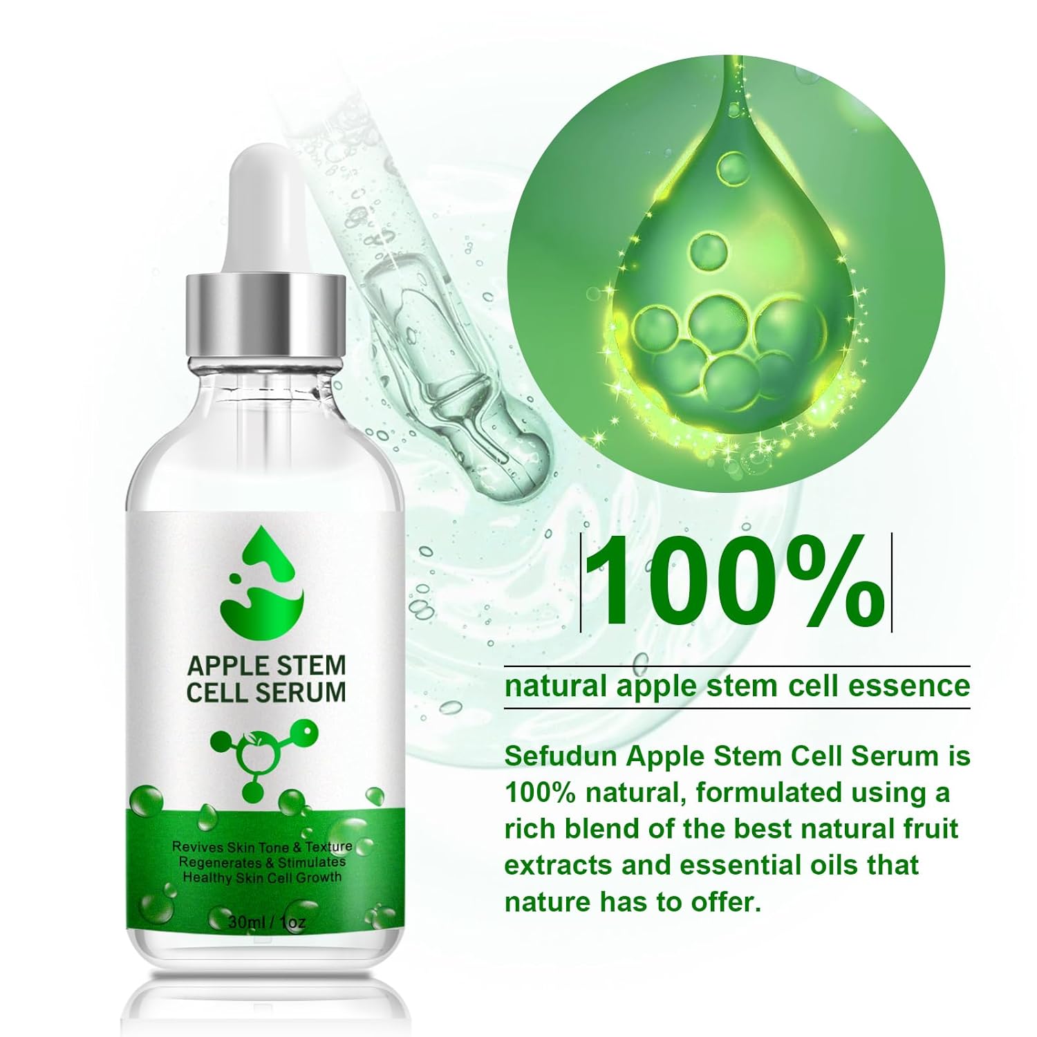 Suero para el cuidado de la piel facial, suero líquido de células madre de manzana para piel firme, eliminación del acné, limpieza de poros,