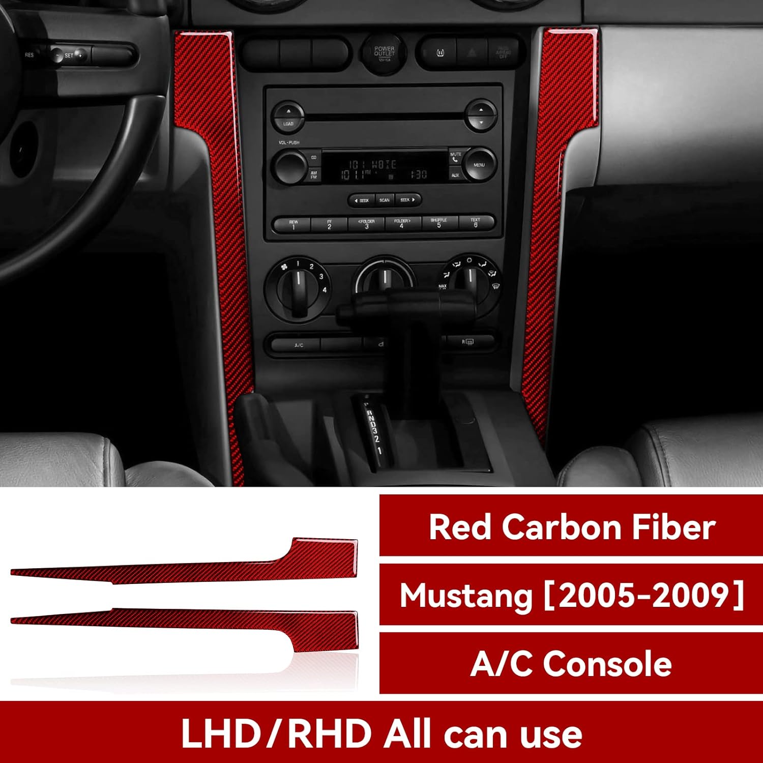 Adhesivo de fibra de carbono para coche izquierda de radio AC consola interior cubierta para Ford Mustang 2005 2006 2007 2008 2009 Accesorios