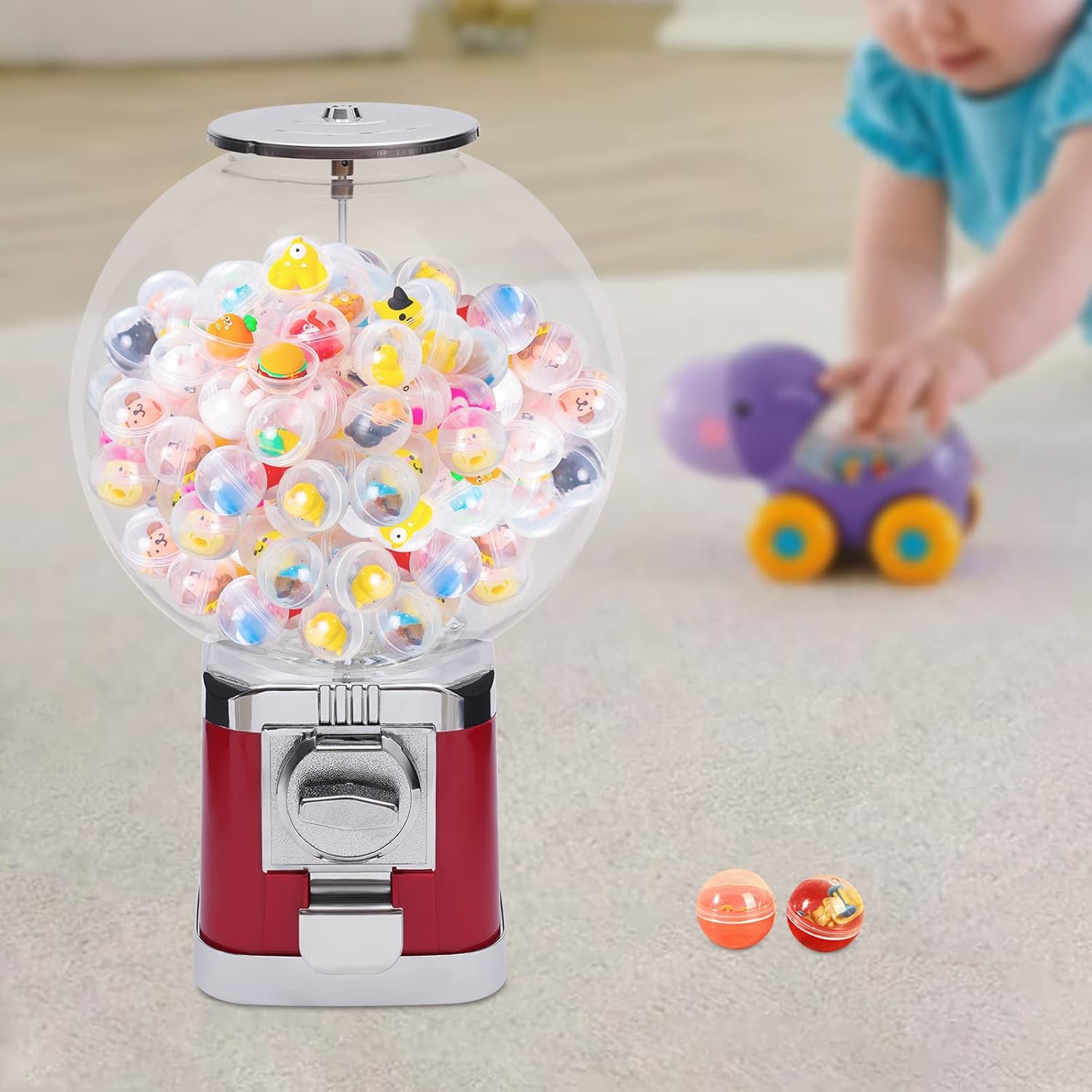 Máquinas expendedoras rojas, máquina de chicles de caramelo para caramelos de 1.26 pulgadas, dispensador de caramelos de goma de mascar para niños,