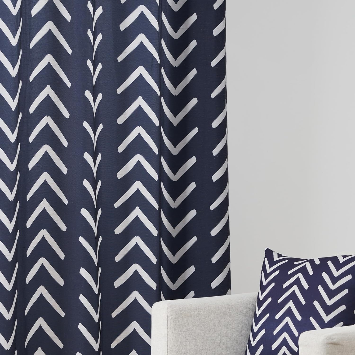 Topfinel Cortinas de lino con patrón azul y blanco con ojales de 63 pulgadas de largo para dormitorio, cortinas bohemias modernas con patrón bohemio