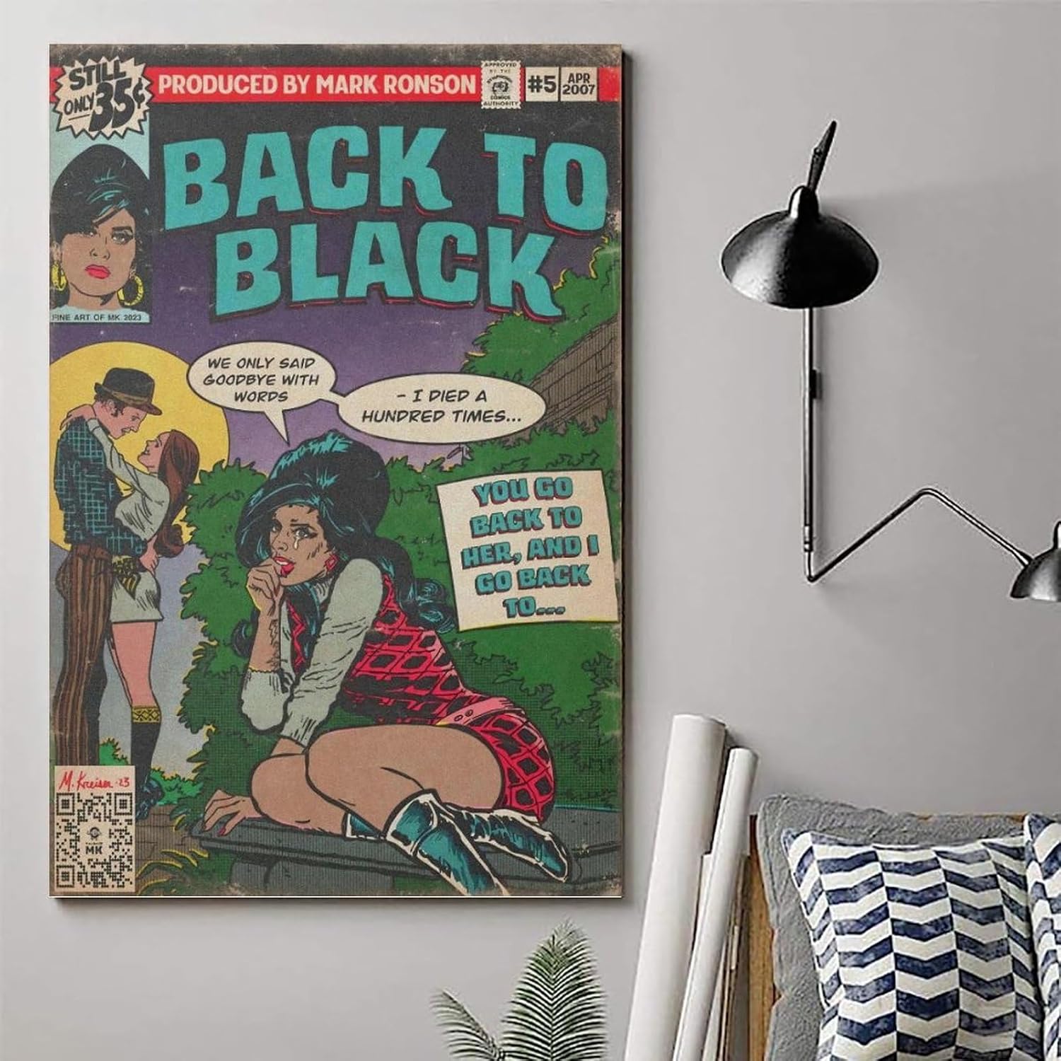 Amy Winehouse – Póster de arte cómico de álbum de música negra para habitación, arte estético, arte de pared, decoración de dormitorio, 12 x 18