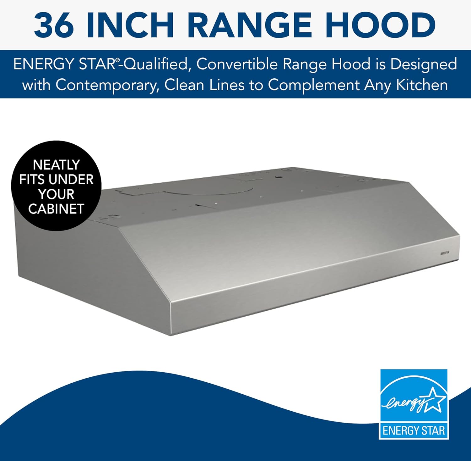 Broan-NuTone BCSEK136SS Energy Star Certified Glacier Series Campana extractora, 36 pulgadas, acero inoxidable