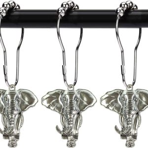Juego de 12 ganchos decorativos realistas para cortina de ducha con diseño de elefante, de acero inoxidable, anillos de cortina de ducha a prueba de Juego de 12 ganchos decorativos realistas para cortina de ducha con diseño de elefante, de acero inoxidable, anillos de cortina de ducha a prueba de