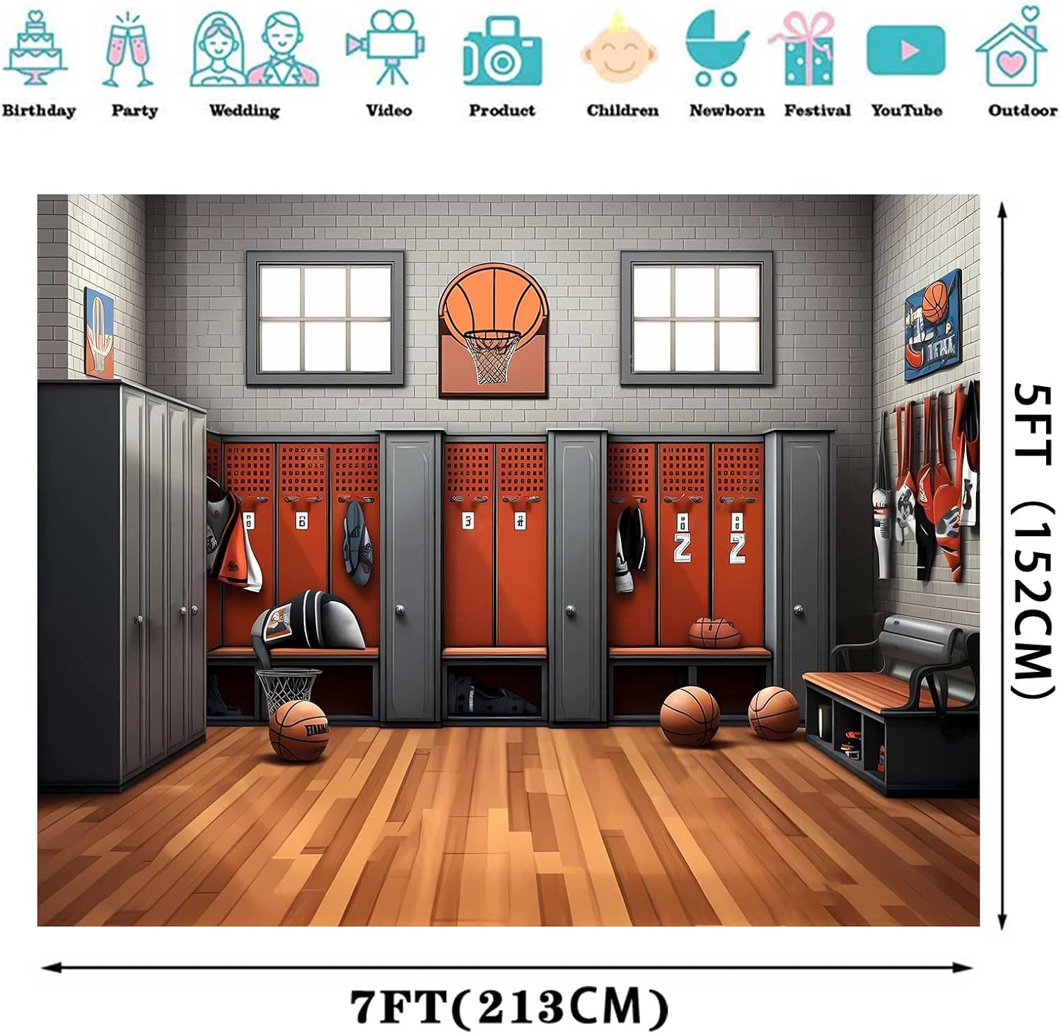 Fondo de baloncesto para vestuario, 7 x 5 pies, fondo de fotografía de gimnasio con temática deportiva, suministros de fiesta, decoración de club de