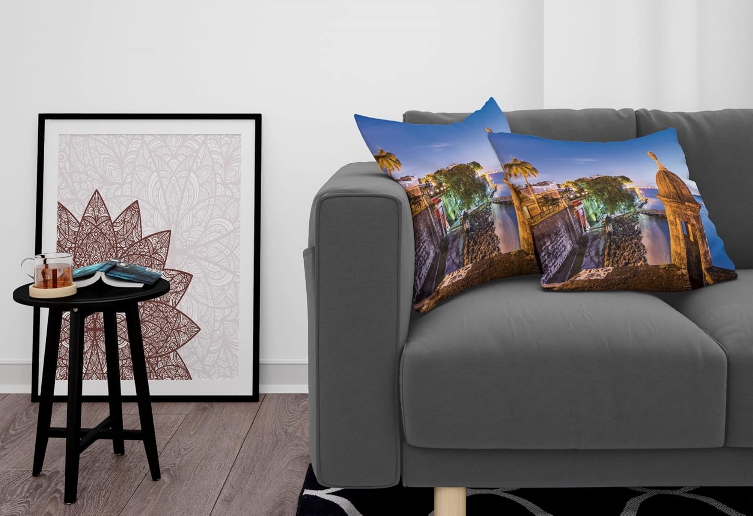 Lunarable Puerto Rico – Juego de 2 fundas de cojín para fotografía, estilo retro con elementos arquitectónicos, decoración de impresión digital de