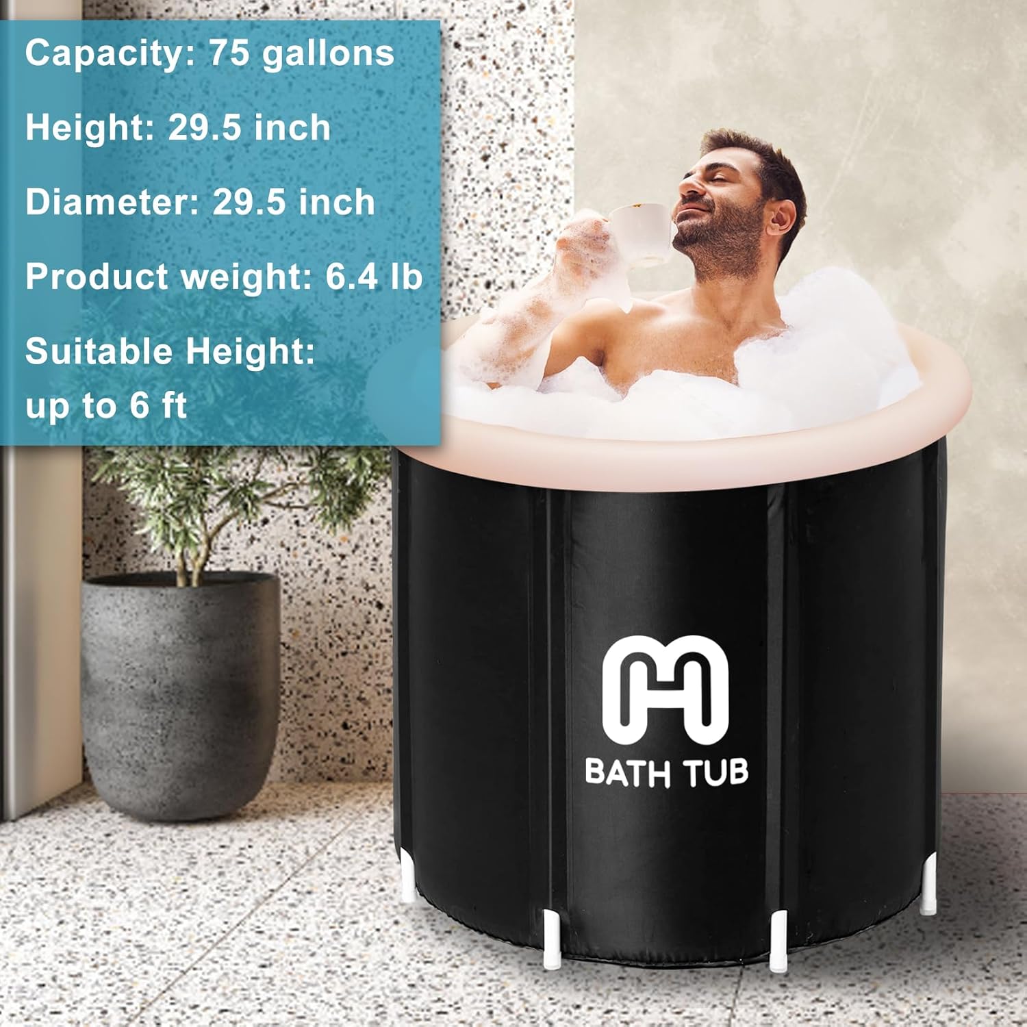 Bañera plegable portátil para adultos, bañera de hidromasaje, bañera plegable independiente, bañera de hidromasaje con cojín (29.5 x 29.5 x 29.5