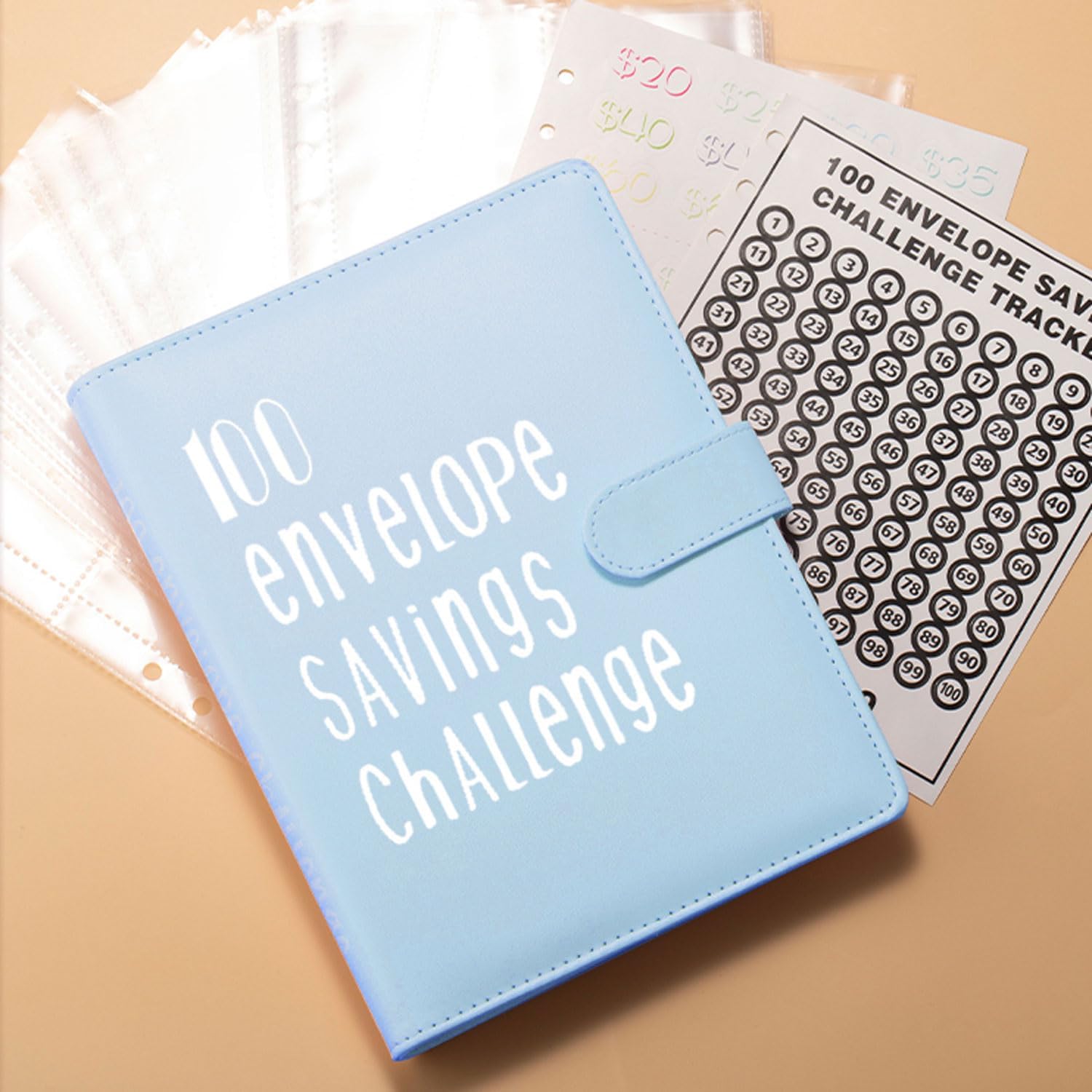 Carpeta de desafío de 100 sobres carpeta de presupuesto A5 para ahorrar dinero con sobres de efectivo, carpeta de ahorro de dinero, libro de