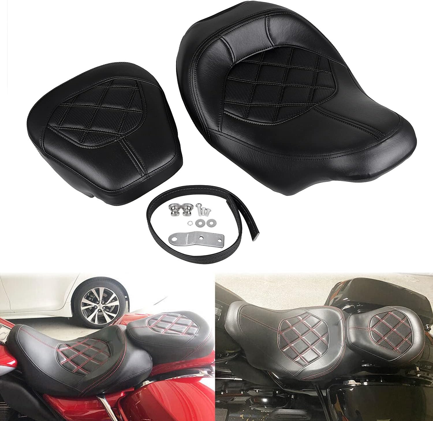 YDLMT Juego de asiento de pasajero con costuras negras para Harley Touring Road King Electra Glide Street Glide Road Glide Ultra Limited 2009 y
