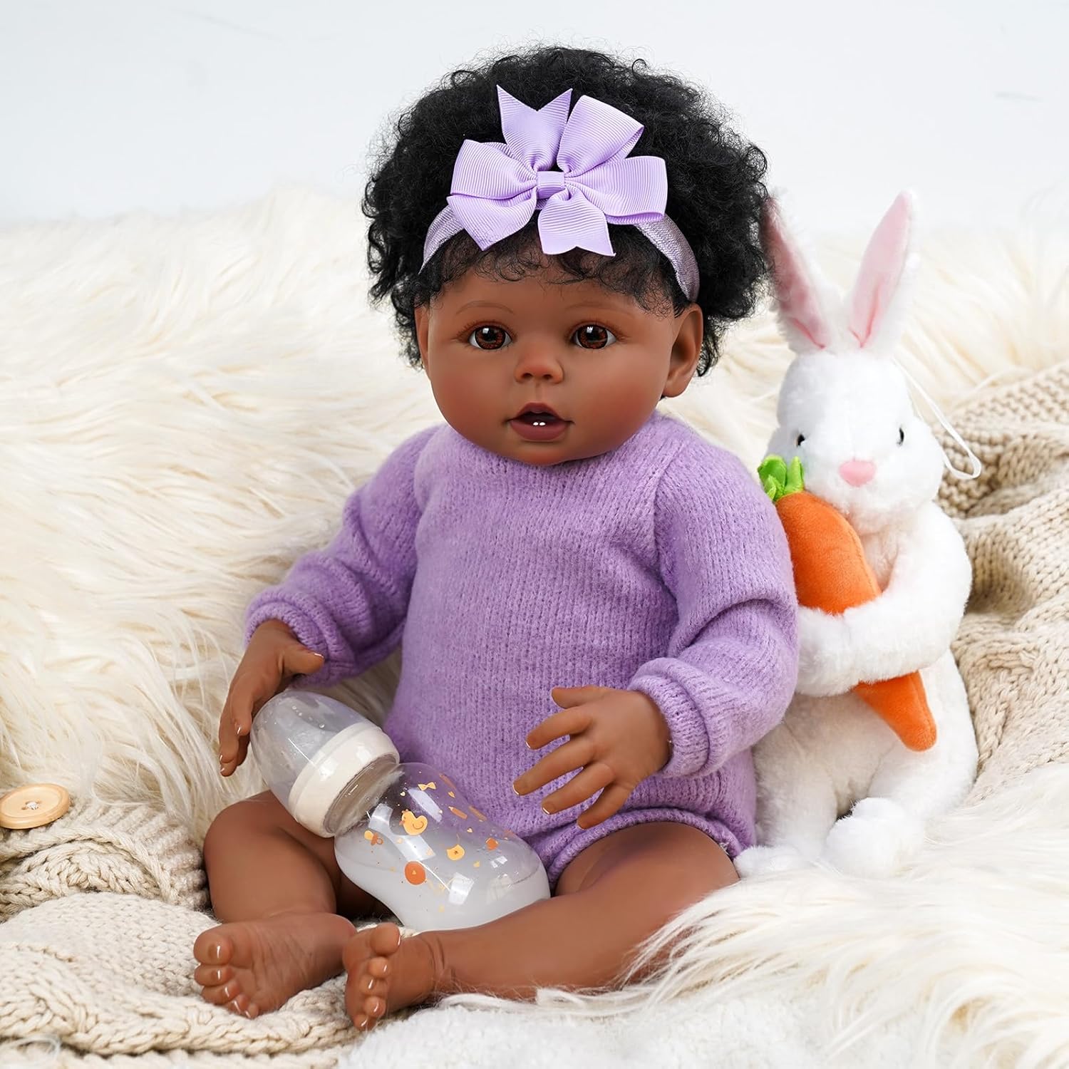 Muñecas realistas de bebé recién nacidas afroamericanas de 20 pulgadas que se ven reales con juguetes de conejo, juego de ropa para niñas y niños a