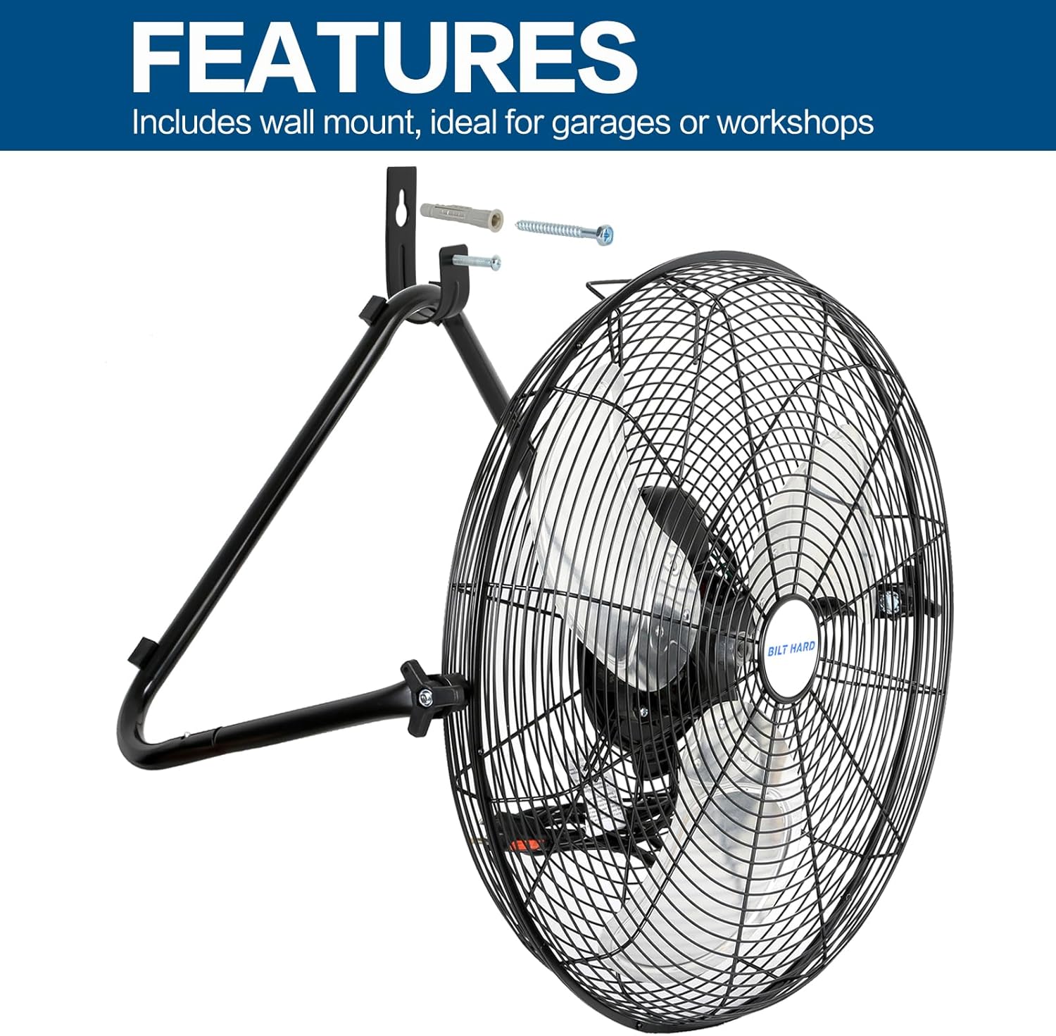 Ventilador de piso de alta velocidad de 20 pulgadas, ventilador de taller industrial de 3 velocidades de 4600 CFM con sistema de montaje en pared,