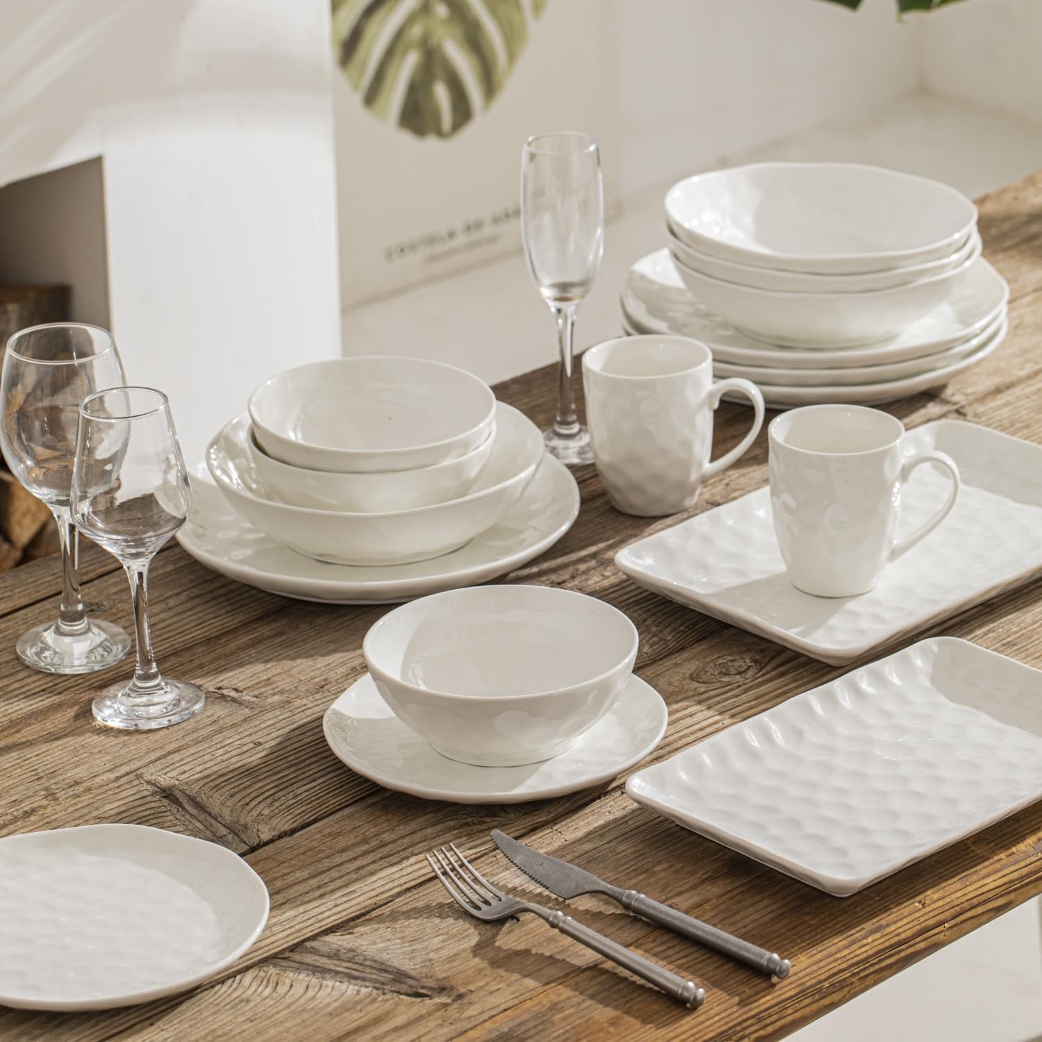 Juego de platos y cuencos, juego de vajilla de 16 piezas, juego de vajilla de porcelana con platos, platos, cuencos y tazas de 450 cc, juego de