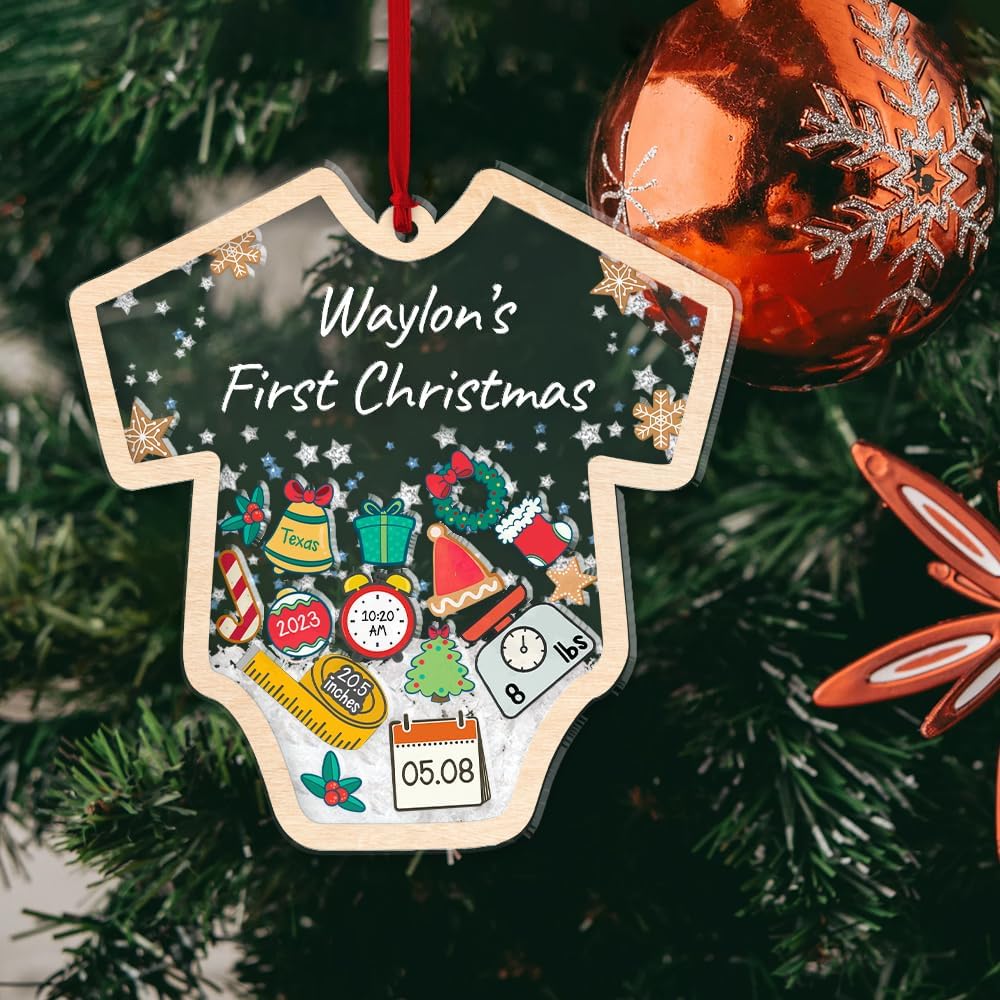 Adorno de Navidad para bebé 2023, adorno de estadísticas de nacimiento de bebé, adornos personalizados de primera Navidad para bebés 4D, adornos
