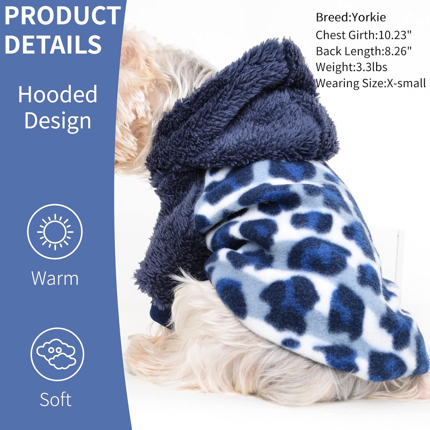 Yikeyo Sudadera con capucha de leopardo para perro, sudadera de forro polar para perros, ropa de invierno para mascotas, abrigo con capucha para
