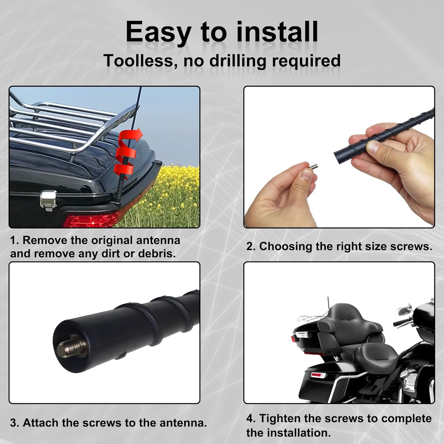 Antena para motocicleta, paquete de 2 unidades de 7 pulgadas  Recepción mejorada de FMAM  Antena corta compatible con Harley Davidson Street Glide