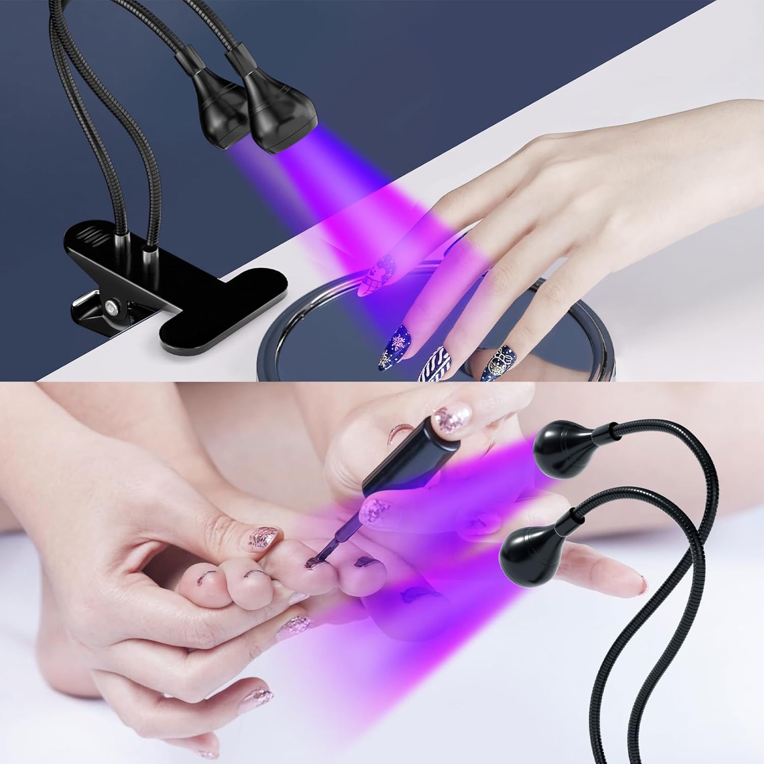 mlogiroa Mini luz UV para uñas, lámpara de uñas LED UV, lámpara de uñas portátil de cuello de cisne de 4 engranajes, secado rápido, secador de uñas