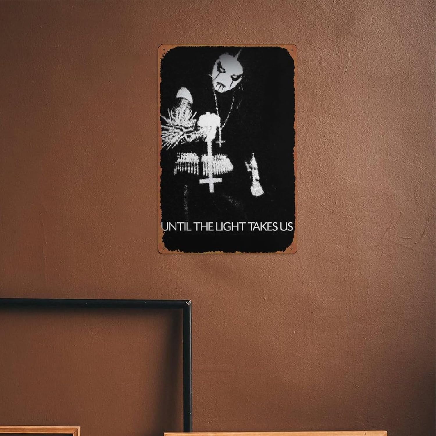 Cartel de metal con texto en inglés “Until the Light Takes Us” (Until the Light Takes Us) de la película, cartel retro de 8 x 12 pulgadas