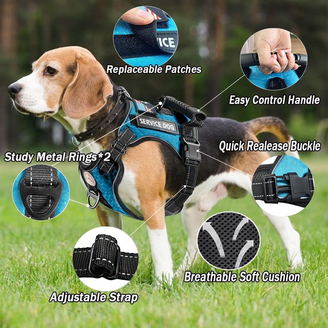 Chaleco para perro de servicio, chaleco de entrenamiento para perros grandes, arnés para perros grandes, sin tirones, con asa, ajustable, suave,