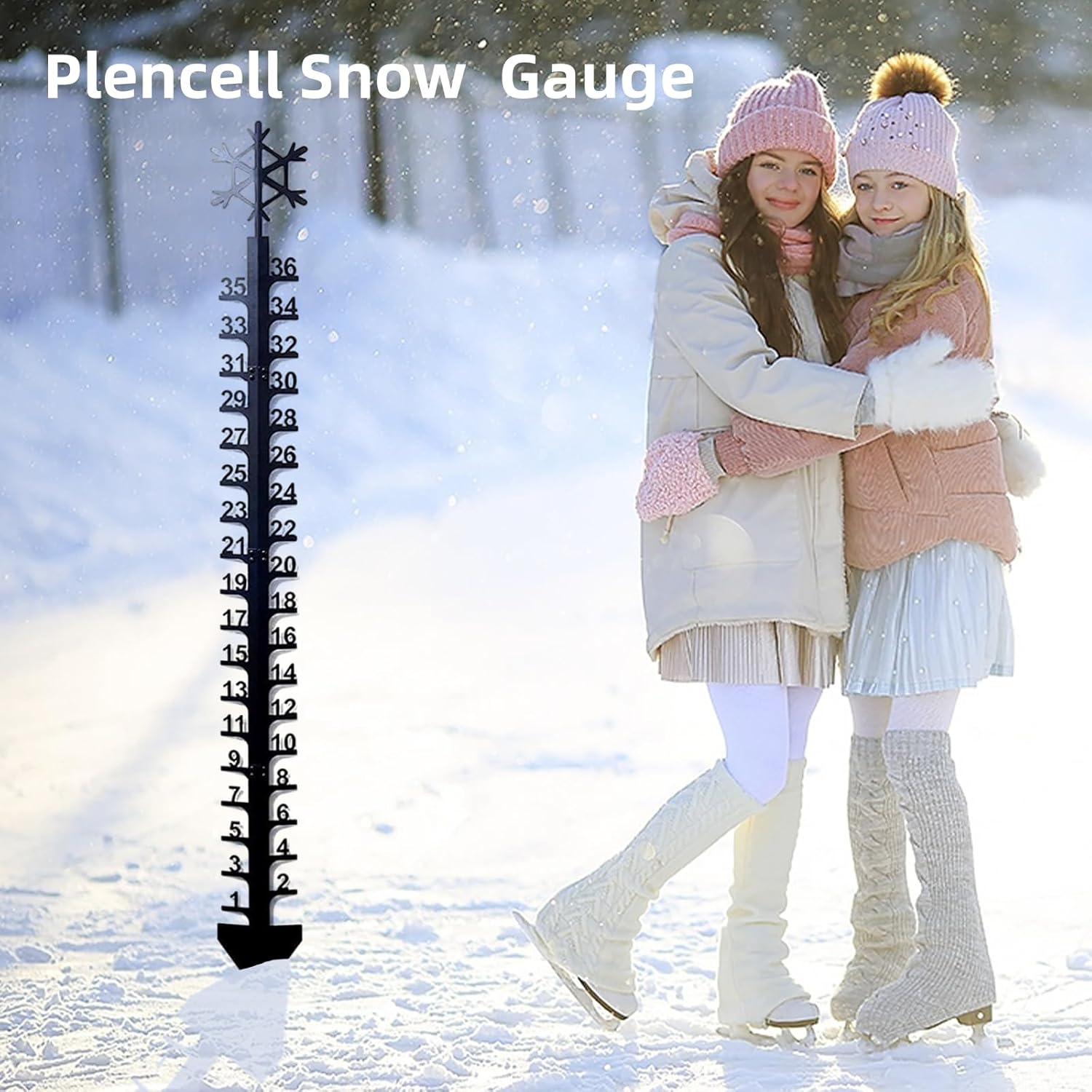 Medidor de nieve para exteriores, calibre de medición de nieve de 36 pulgadas, regla de metal de copo de nieve de invierno, medidores de nieve