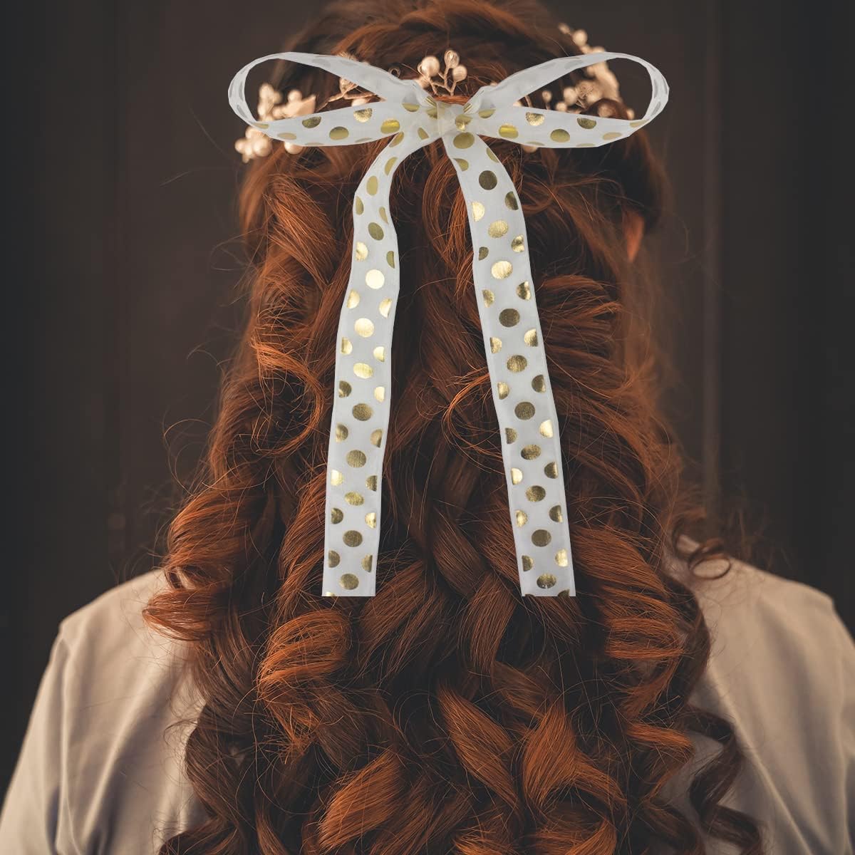 Cinta de lunares de 1 pulgada, cintas de organza impresas con puntos dorados para envolver regalos, lazos para el pelo, manualidades, invitación de