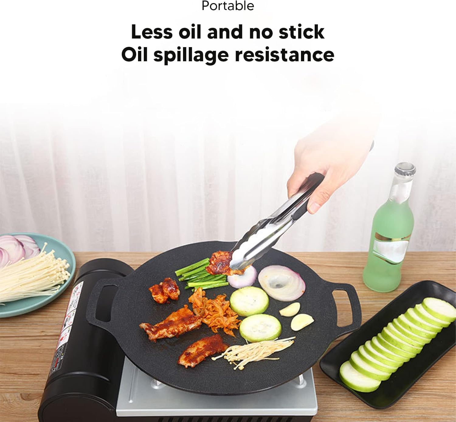 Luqeeg Parrilla antiadherente para barbacoa coreana con asas dobles, plancha de cocción rápida y uniforme para cocinar, camping, picnic, playa,