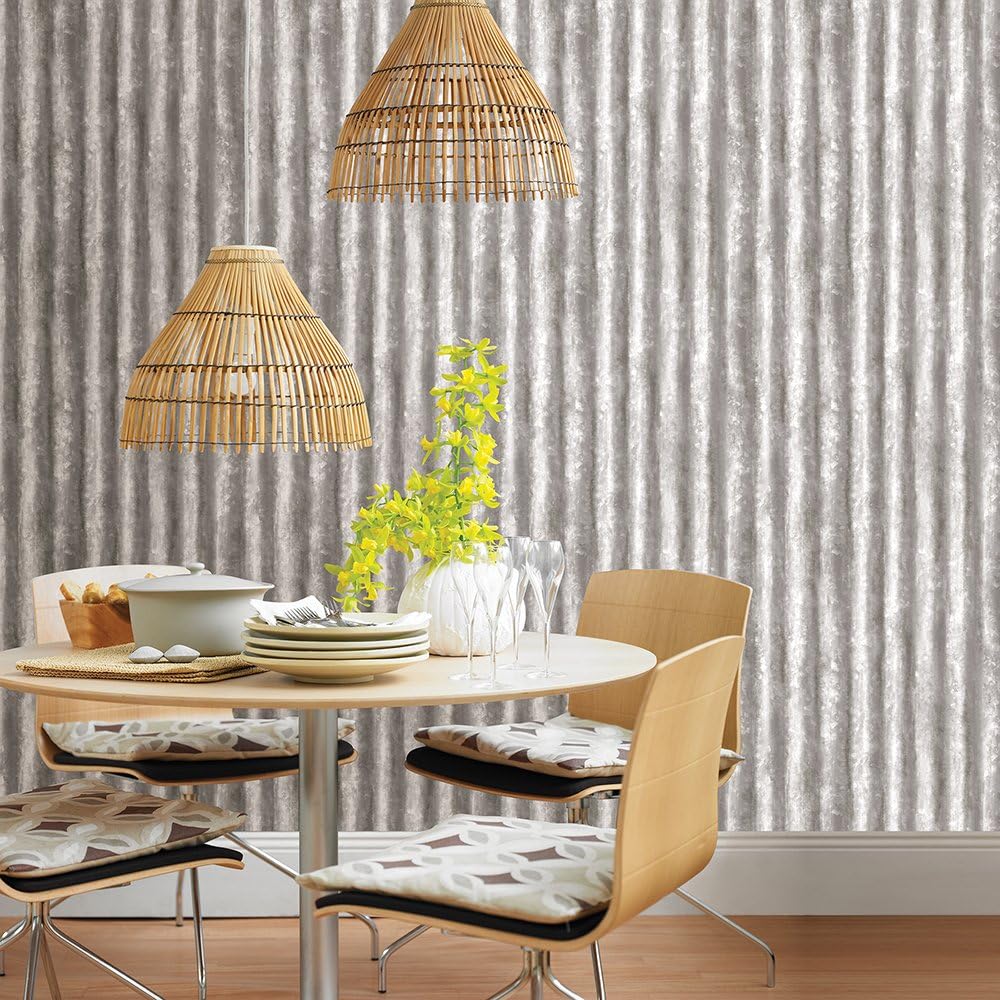 A-Street Prints 2701-22336 SSilver Papel pintado de metal corrugado, plata
