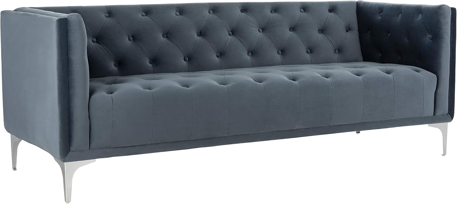 Safavieh Couture Home Florentino Glam – Sofá copetudo azul polvoriento y dorado