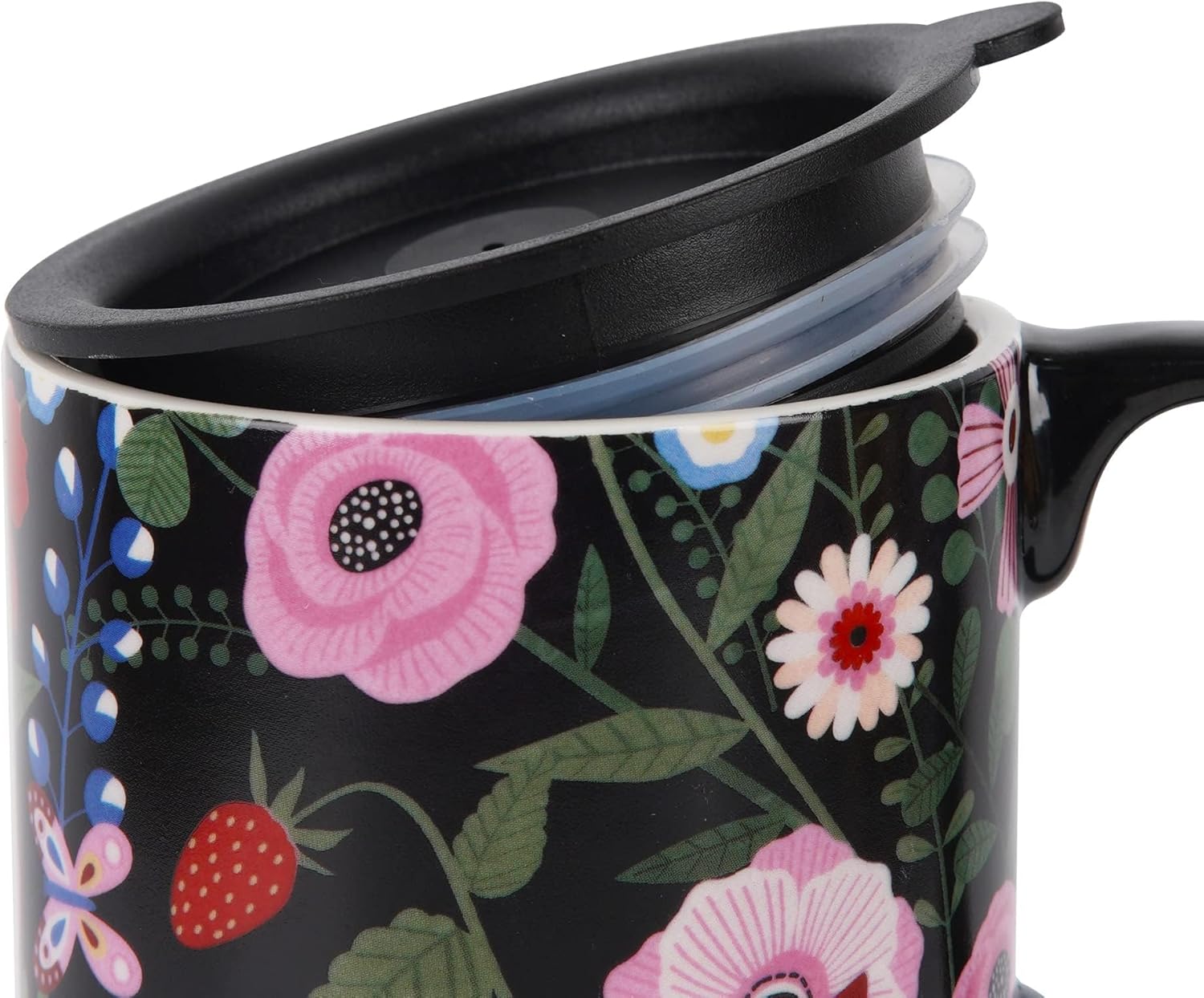 Topadorn Taza de café de cerámica reutilizable, regalo para el hogar y la oficina, 17 oz. Taza de viaje de porcelana con tapa y asa, taza de té de