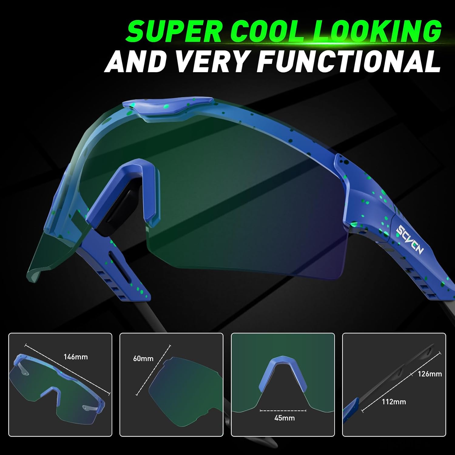 SCVCN Gafas de ciclismo fotocromáticas para hombres y mujeres, UV400, gafas deportivas para jóvenes, para correr, béisbol, golf