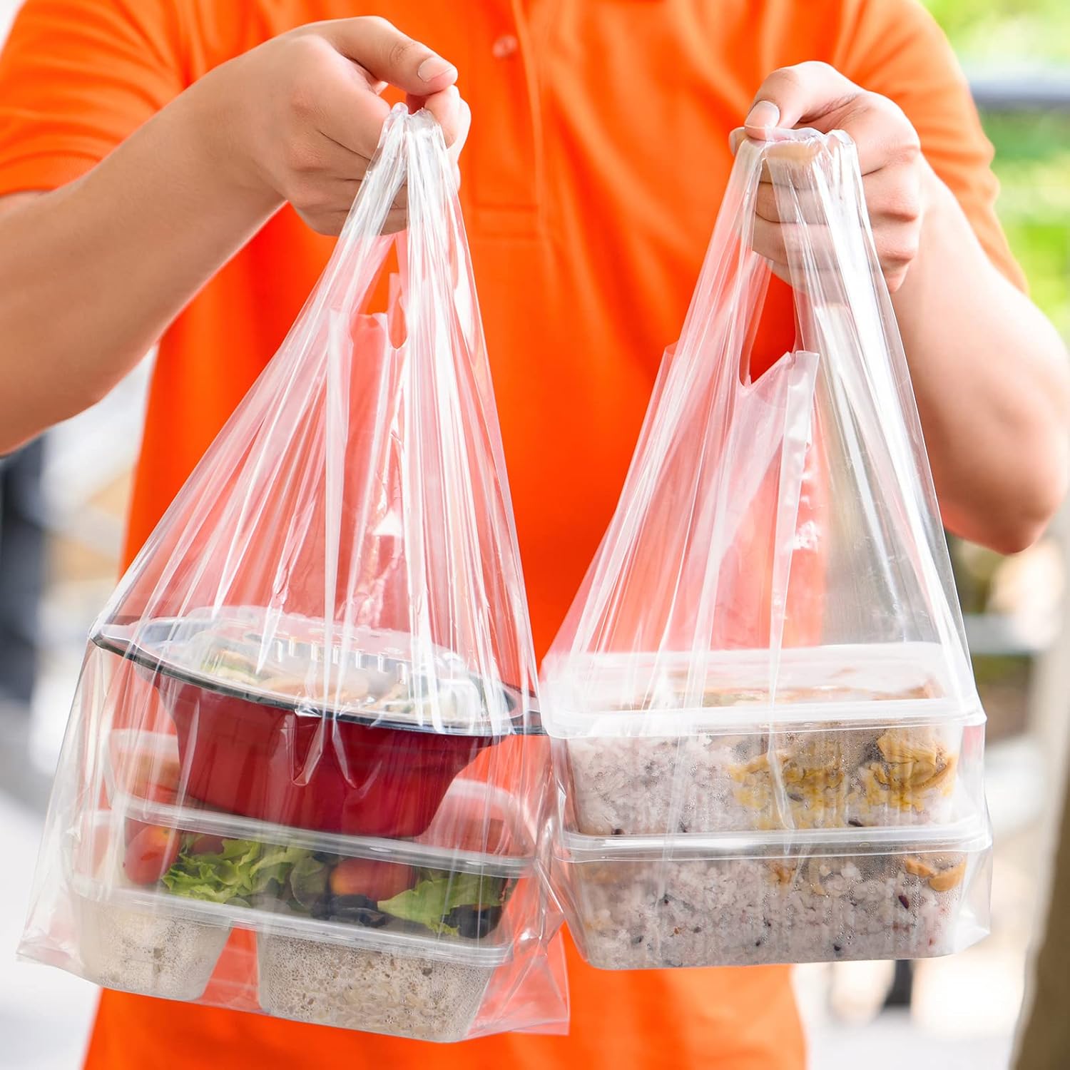 Cinkyou – Bolsa de plástico para camisetas de 800 unidades, bolsas de compras para comestibles, bolsa transparente para restaurantes, supermercados