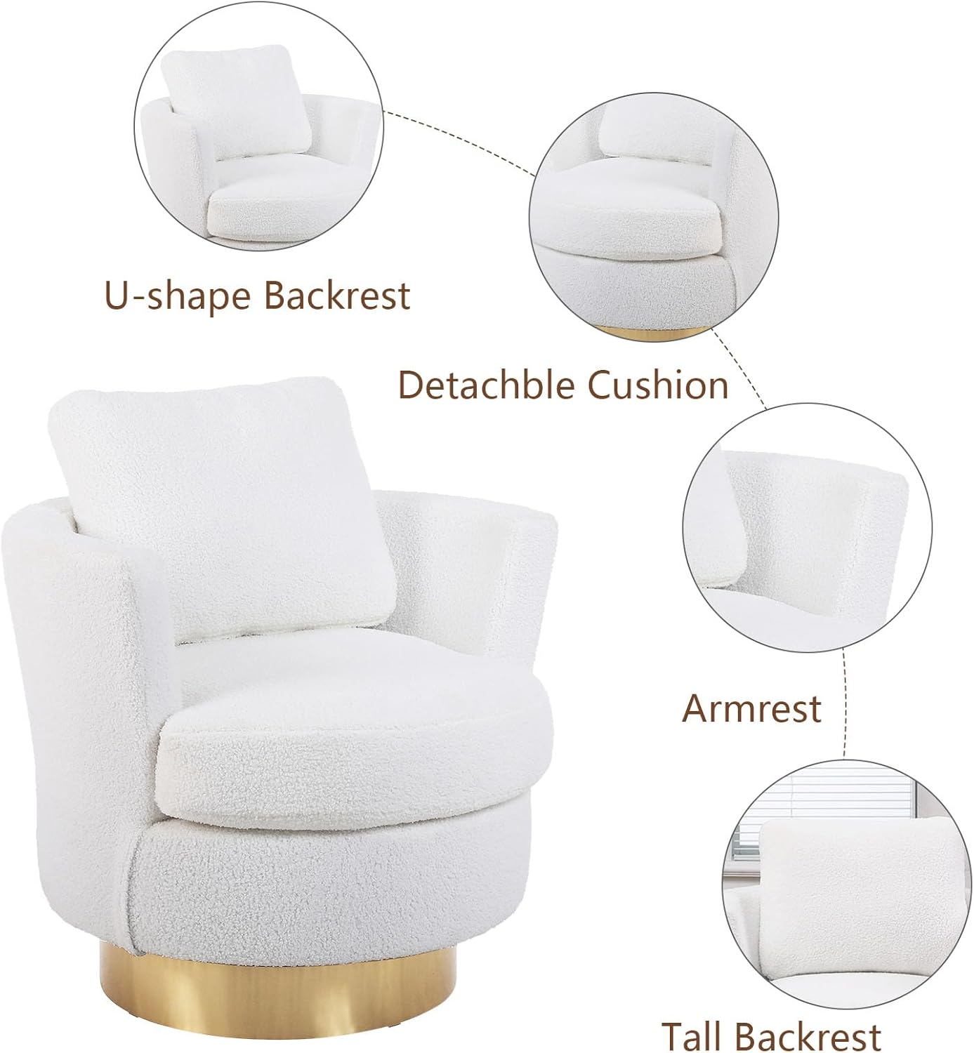 Silla giratoria de barril, sillas giratorias para sala de estar, modernas sillas redondas giratorias con respaldo alto, silla decorativa de tela de