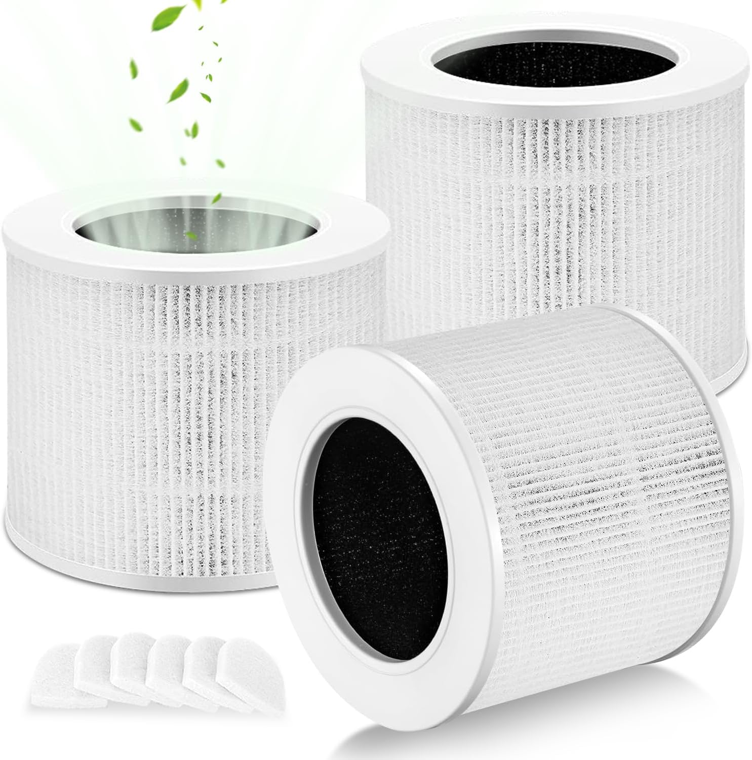Paquete de 3 mini filtros de núcleo compatibles con LEVOIT, filtro de aire 3 en 1 con filtro de repuesto Hepa de carbón activado, filtro de alta