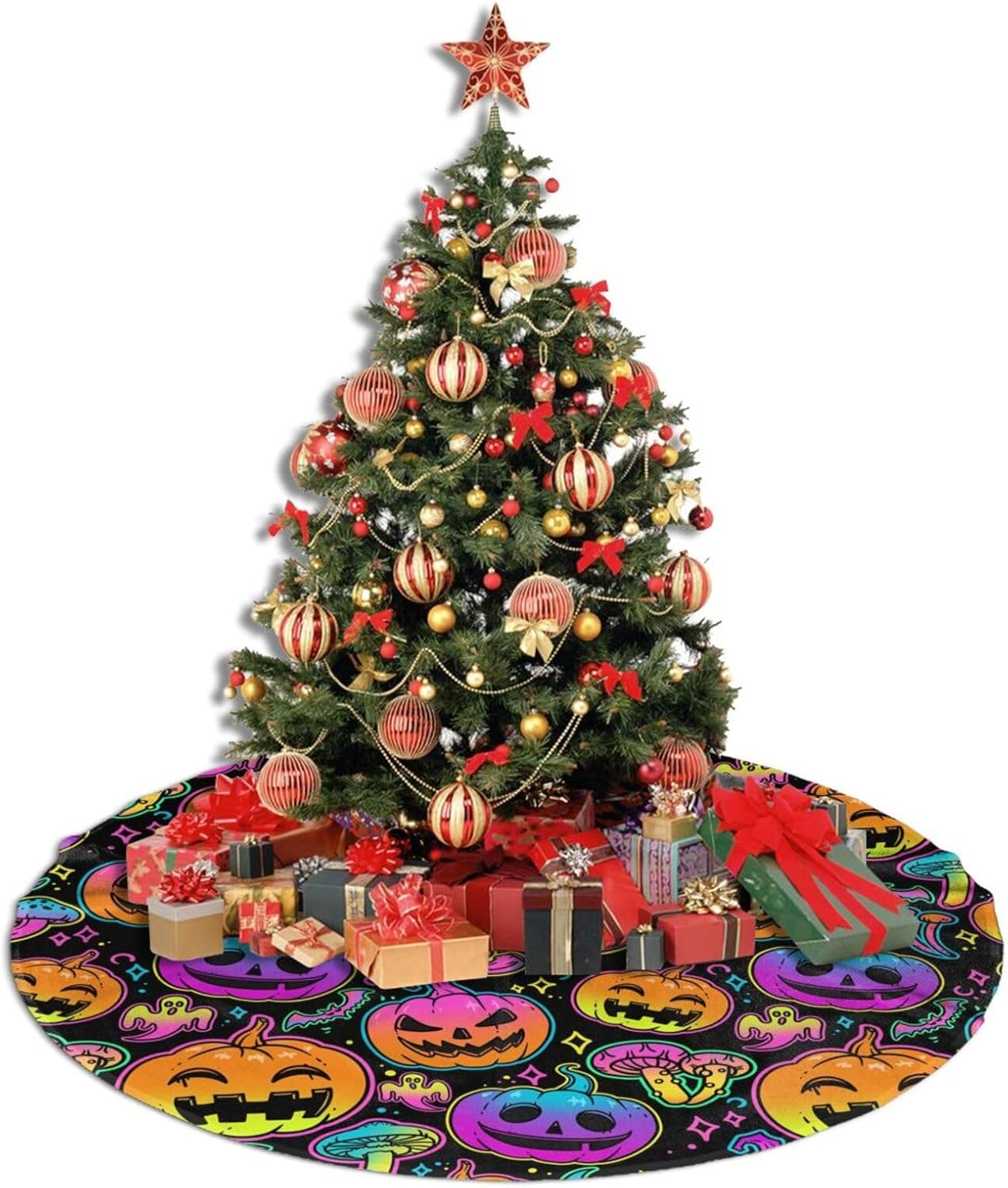 Falda de árbol de Halloween de 30 pulgadas para Halloween, calabaza, murciélago, tapete para Halloween, Navidad, fiesta, fiesta, decoración de
