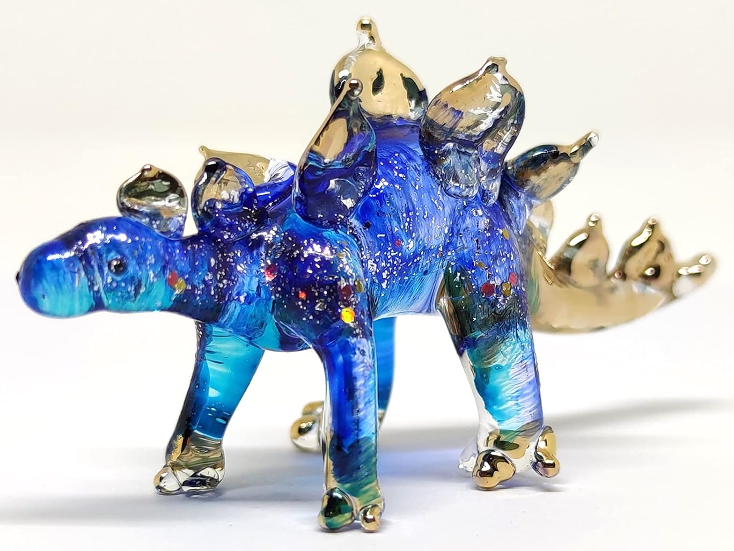Stegosaurus – Figuras miniatura de dinosaurio soplado a mano, animales artísticos, regalo coleccionable, decoración del hogar (azul)