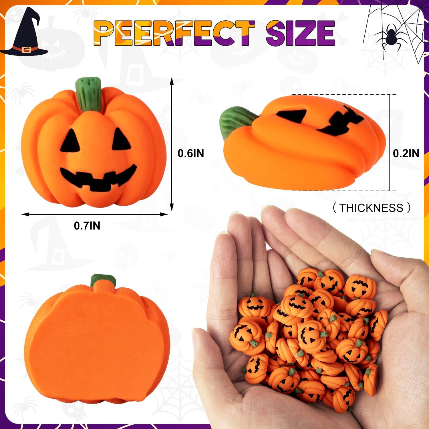 60 dijes de resina de Halloween con diseño de calabaza, mini dijes de espalda plana, calabaza, calabaza sonriente en miniatura para fiesta de
